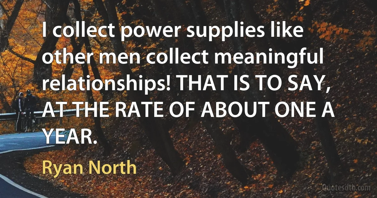 I collect power supplies like other men collect meaningful relationships! THAT IS TO SAY, AT THE RATE OF ABOUT ONE A YEAR. (Ryan North)