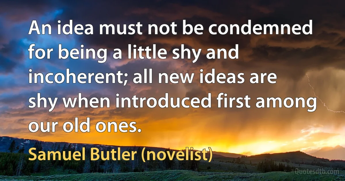 An idea must not be condemned for being a little shy and incoherent; all new ideas are shy when introduced first among our old ones. (Samuel Butler (novelist))