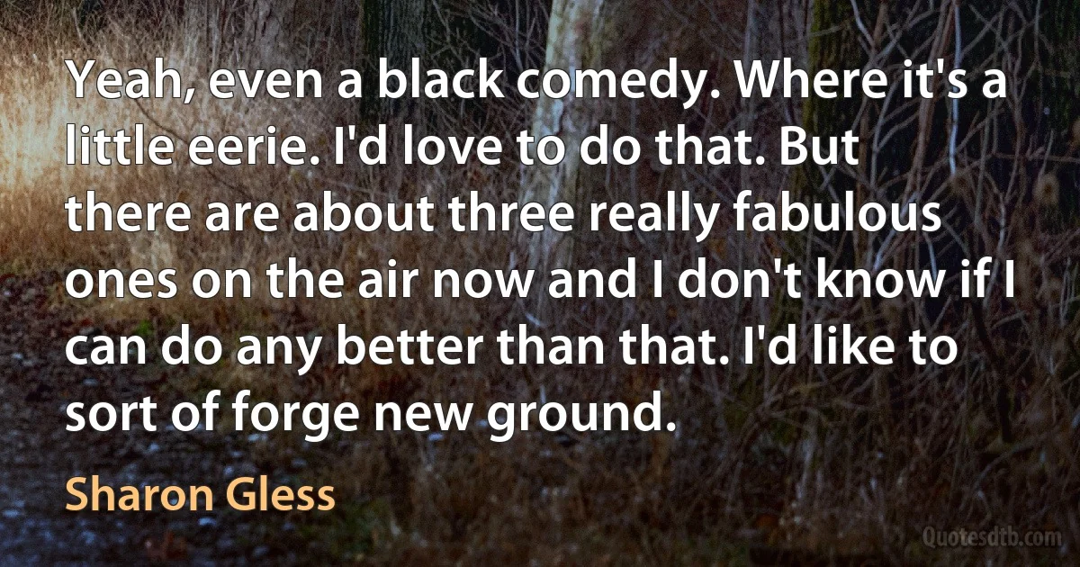 Yeah, even a black comedy. Where it's a little eerie. I'd love to do that. But there are about three really fabulous ones on the air now and I don't know if I can do any better than that. I'd like to sort of forge new ground. (Sharon Gless)