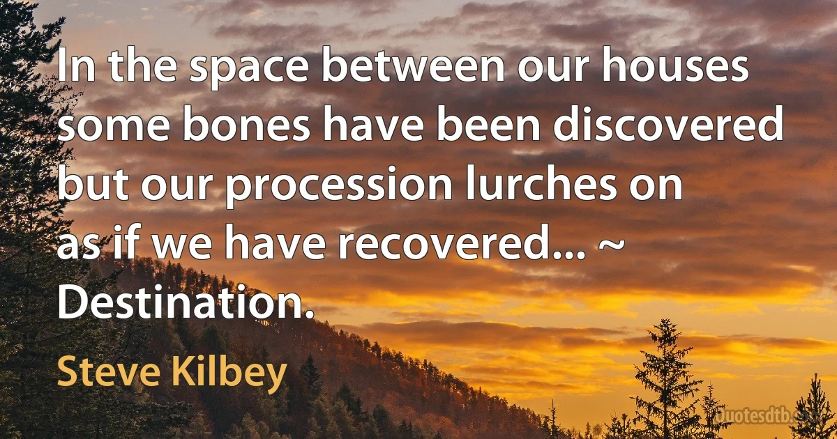 In the space between our houses
some bones have been discovered
but our procession lurches on
as if we have recovered... ~ Destination. (Steve Kilbey)