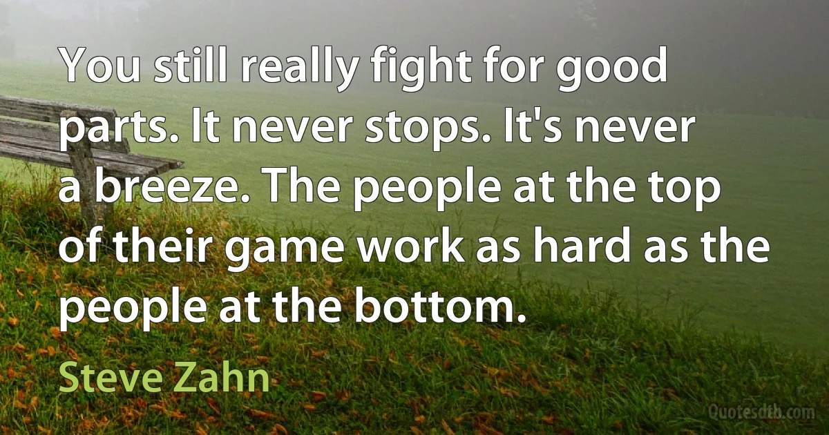 You still really fight for good parts. It never stops. It's never a breeze. The people at the top of their game work as hard as the people at the bottom. (Steve Zahn)