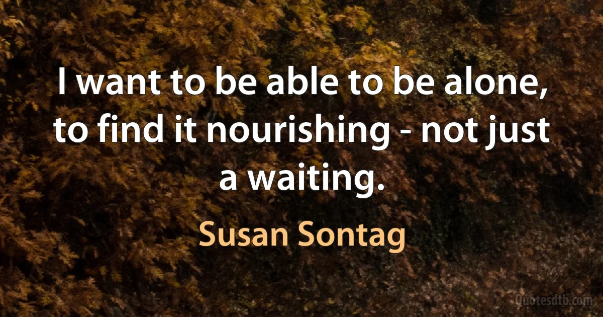 I want to be able to be alone, to find it nourishing - not just a waiting. (Susan Sontag)