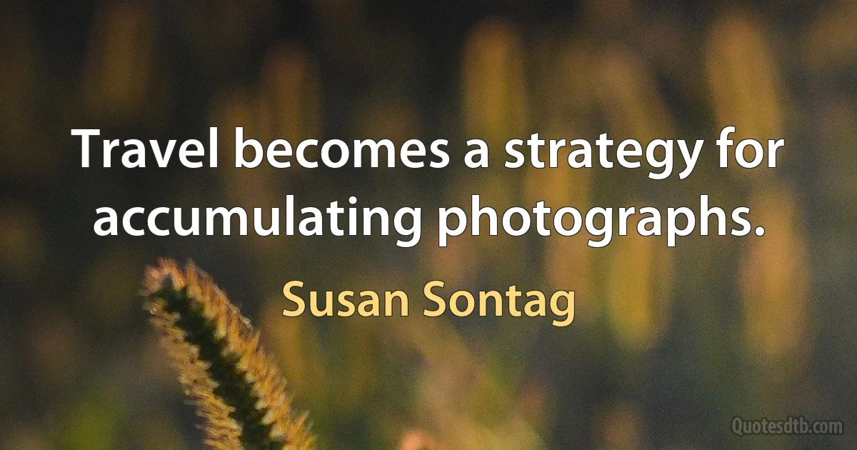 Travel becomes a strategy for accumulating photographs. (Susan Sontag)