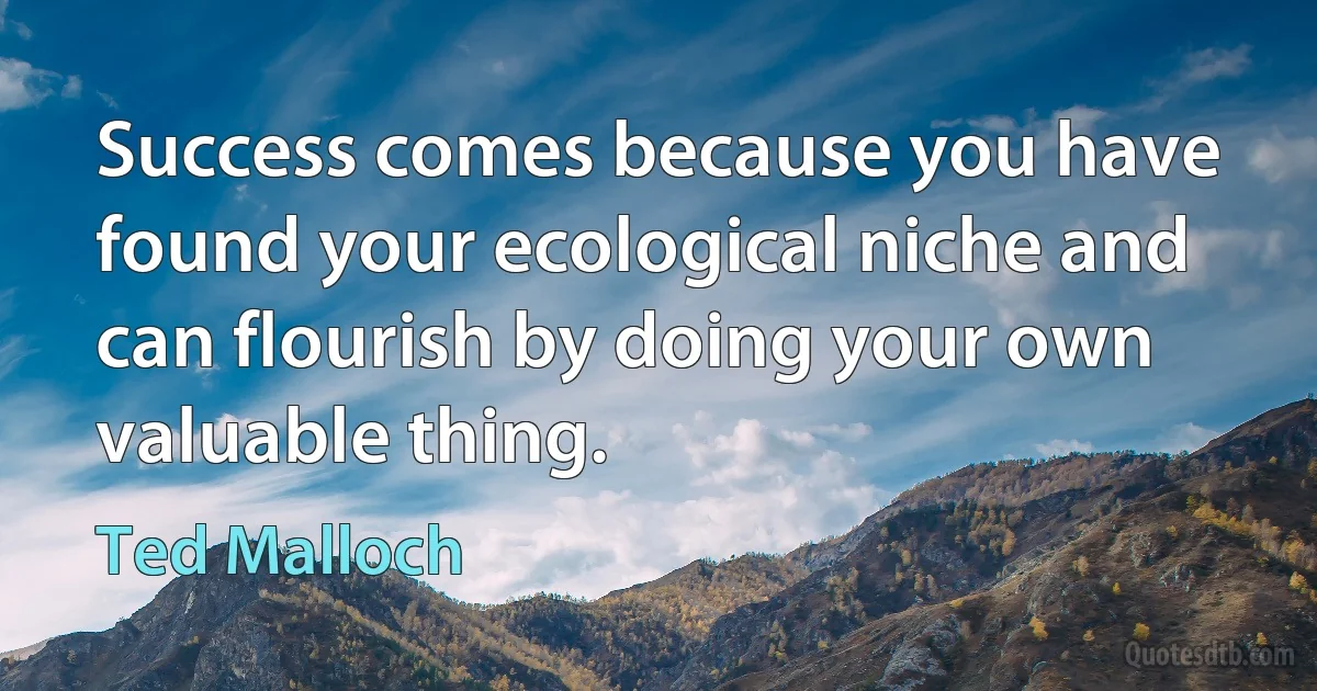 Success comes because you have found your ecological niche and can flourish by doing your own valuable thing. (Ted Malloch)