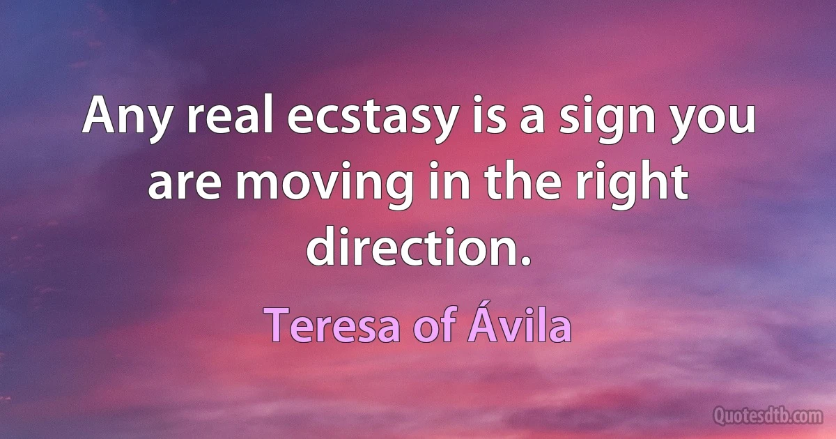 Any real ecstasy is a sign you are moving in the right direction. (Teresa of Ávila)