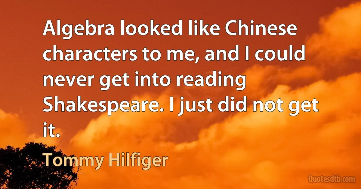 Algebra looked like Chinese characters to me, and I could never get into reading Shakespeare. I just did not get it. (Tommy Hilfiger)