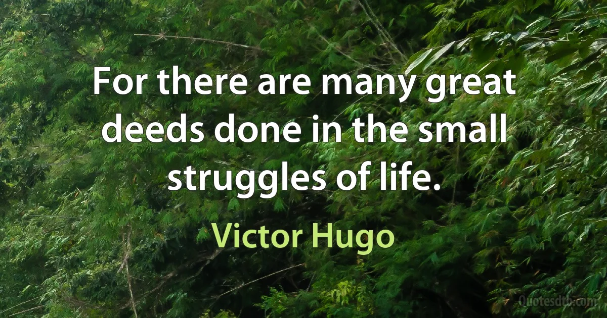 For there are many great deeds done in the small struggles of life. (Victor Hugo)