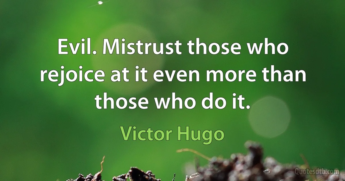 Evil. Mistrust those who rejoice at it even more than those who do it. (Victor Hugo)