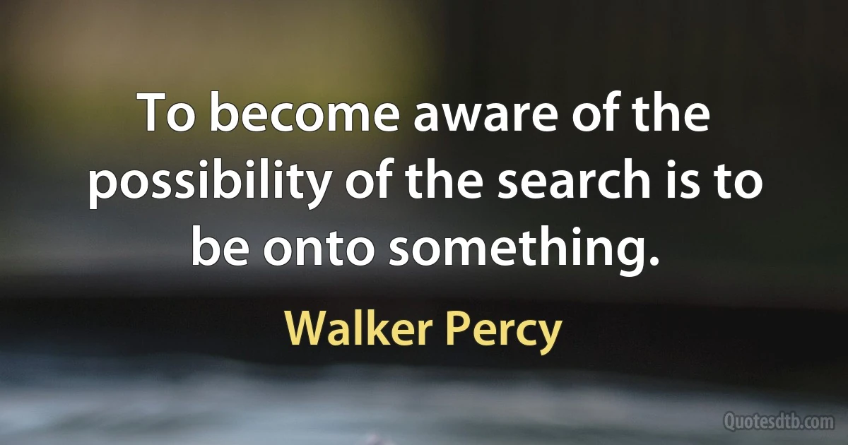 To become aware of the possibility of the search is to be onto something. (Walker Percy)