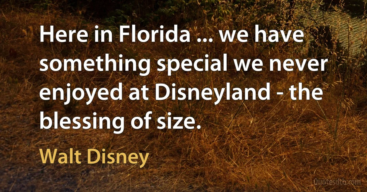 Here in Florida ... we have something special we never enjoyed at Disneyland - the blessing of size. (Walt Disney)