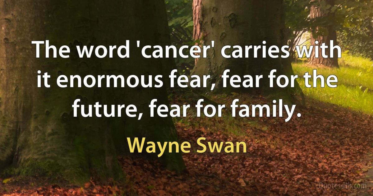 The word 'cancer' carries with it enormous fear, fear for the future, fear for family. (Wayne Swan)