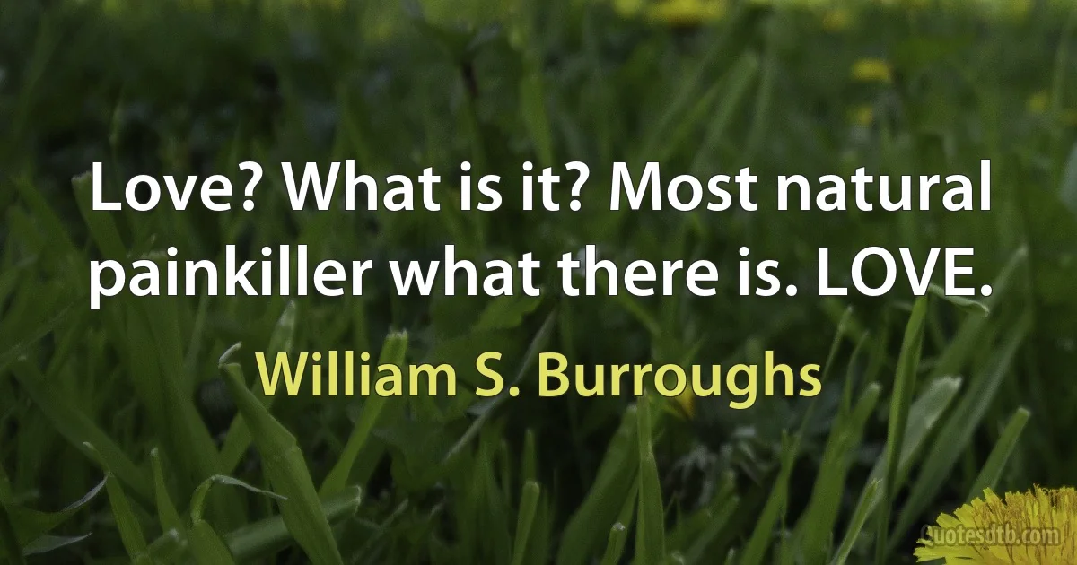 Love? What is it? Most natural painkiller what there is. LOVE. (William S. Burroughs)