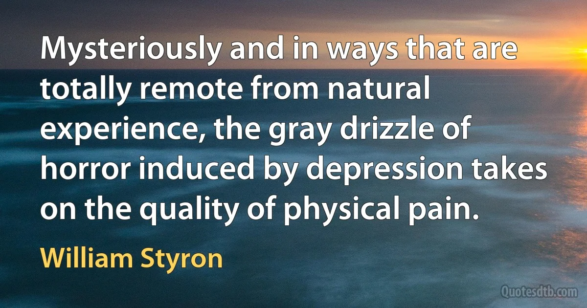 Mysteriously and in ways that are totally remote from natural experience, the gray drizzle of horror induced by depression takes on the quality of physical pain. (William Styron)