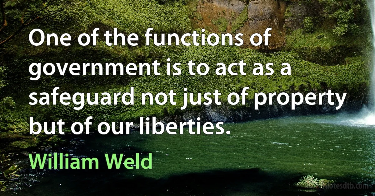 One of the functions of government is to act as a safeguard not just of property but of our liberties. (William Weld)