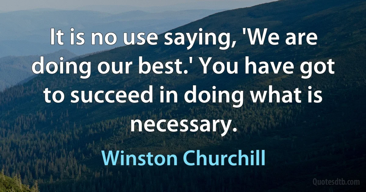 It is no use saying, 'We are doing our best.' You have got to succeed in doing what is necessary. (Winston Churchill)