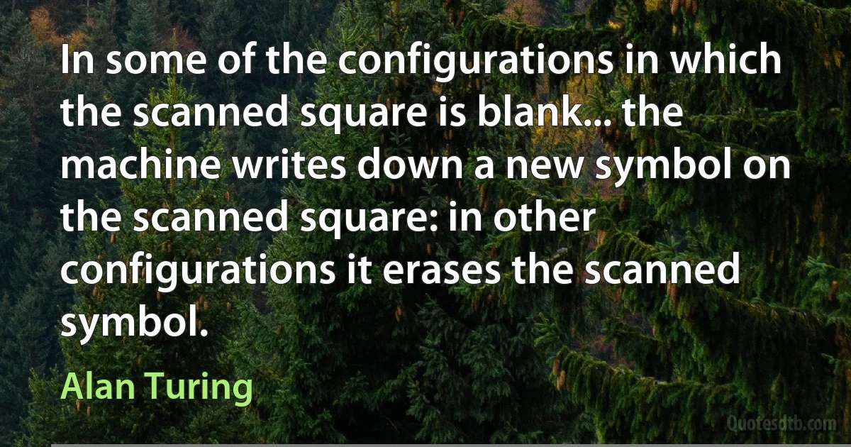 In some of the configurations in which the scanned square is blank... the machine writes down a new symbol on the scanned square: in other configurations it erases the scanned symbol. (Alan Turing)