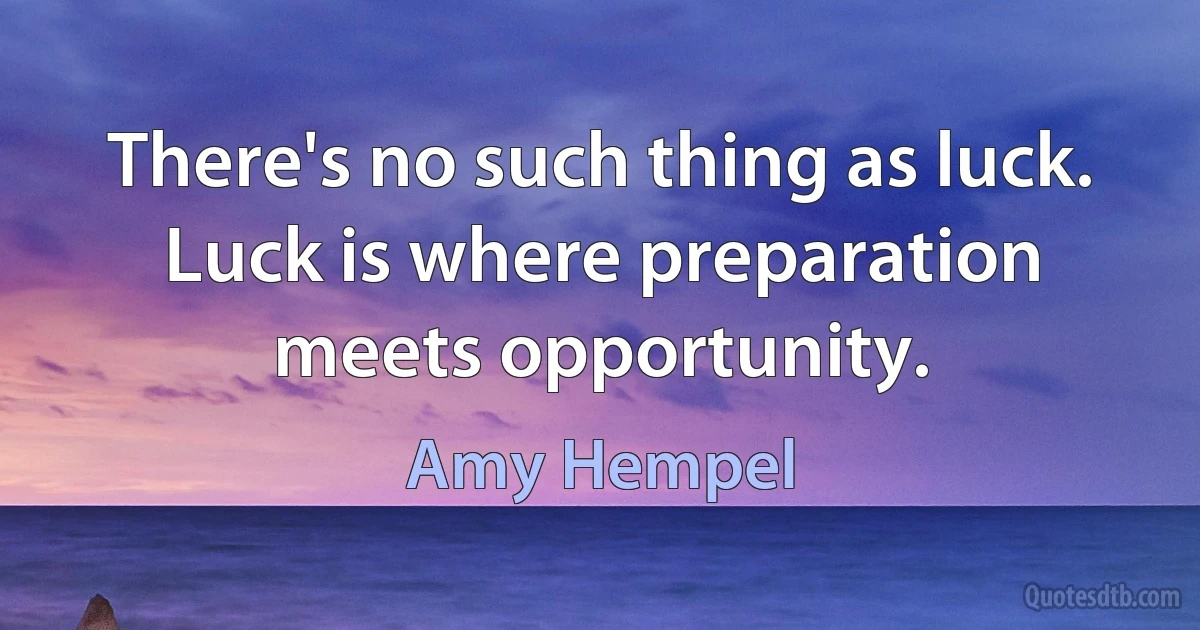 There's no such thing as luck. Luck is where preparation meets opportunity. (Amy Hempel)