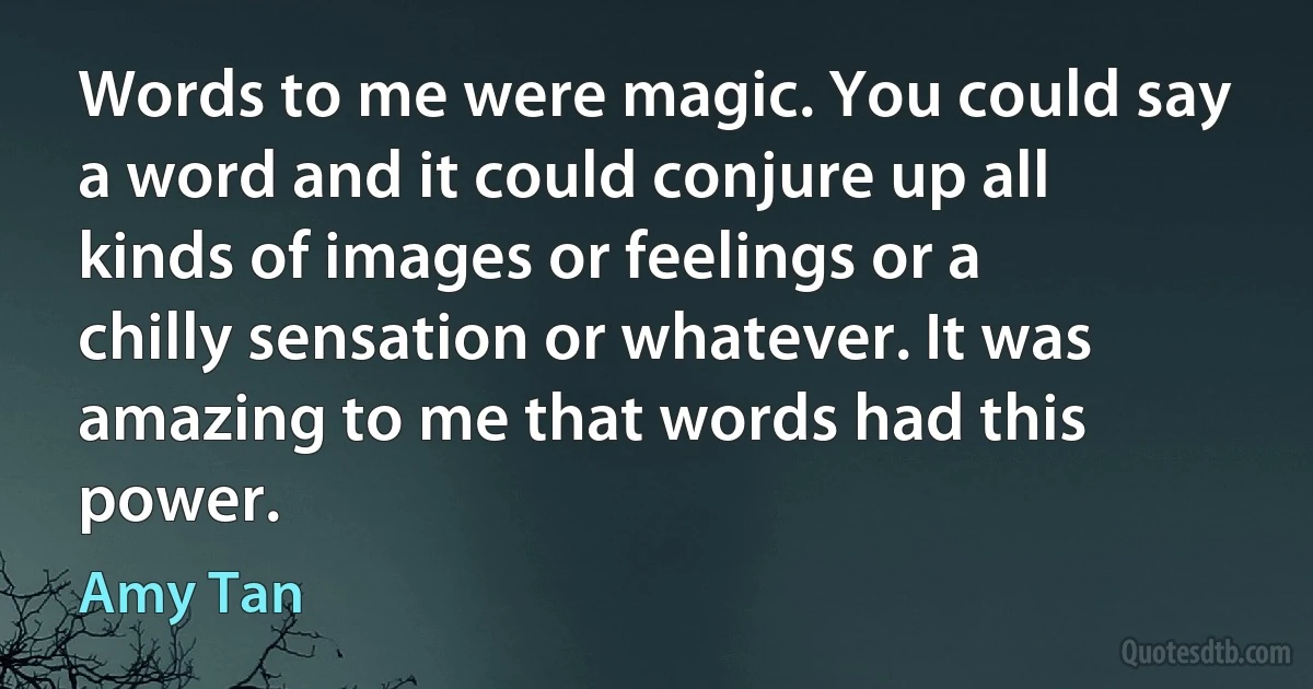 Words to me were magic. You could say a word and it could conjure up all kinds of images or feelings or a chilly sensation or whatever. It was amazing to me that words had this power. (Amy Tan)