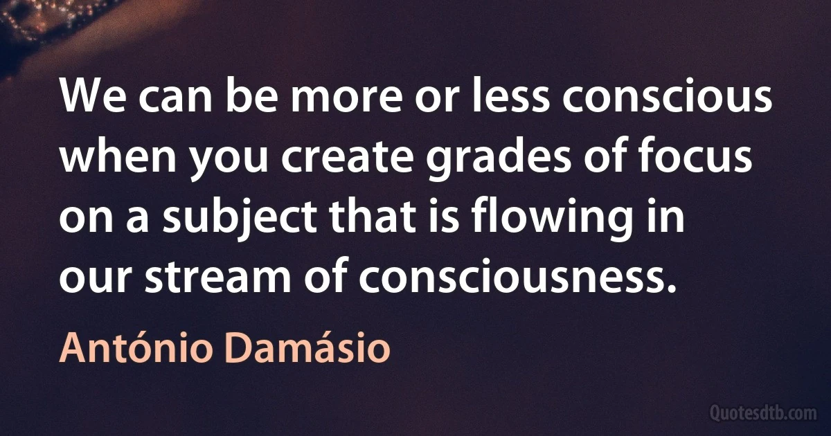 We can be more or less conscious when you create grades of focus on a subject that is flowing in our stream of consciousness. (António Damásio)