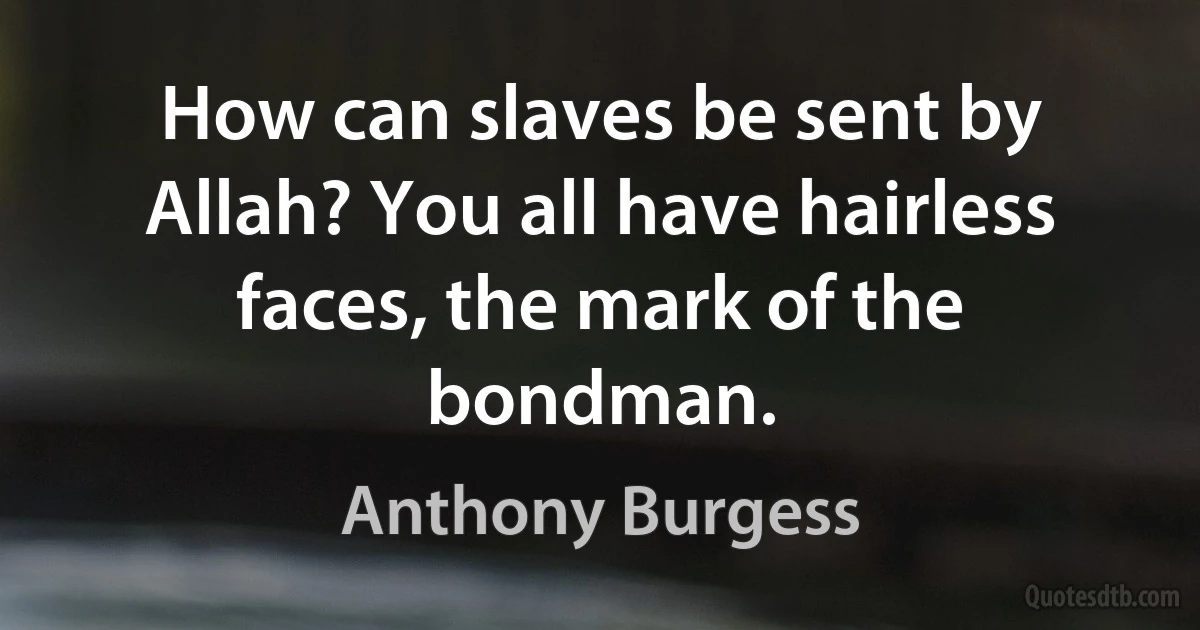 How can slaves be sent by Allah? You all have hairless faces, the mark of the bondman. (Anthony Burgess)