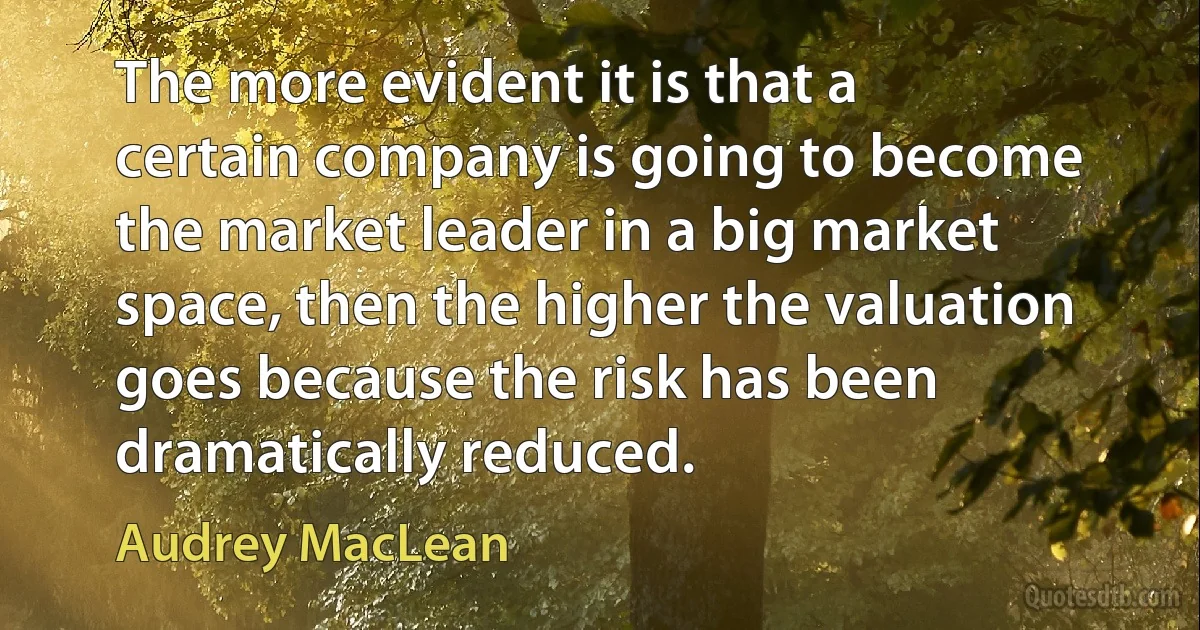 The more evident it is that a certain company is going to become the market leader in a big market space, then the higher the valuation goes because the risk has been dramatically reduced. (Audrey MacLean)