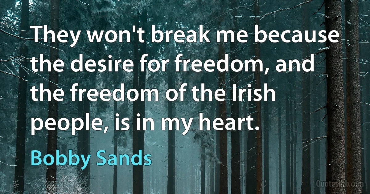 They won't break me because the desire for freedom, and the freedom of the Irish people, is in my heart. (Bobby Sands)