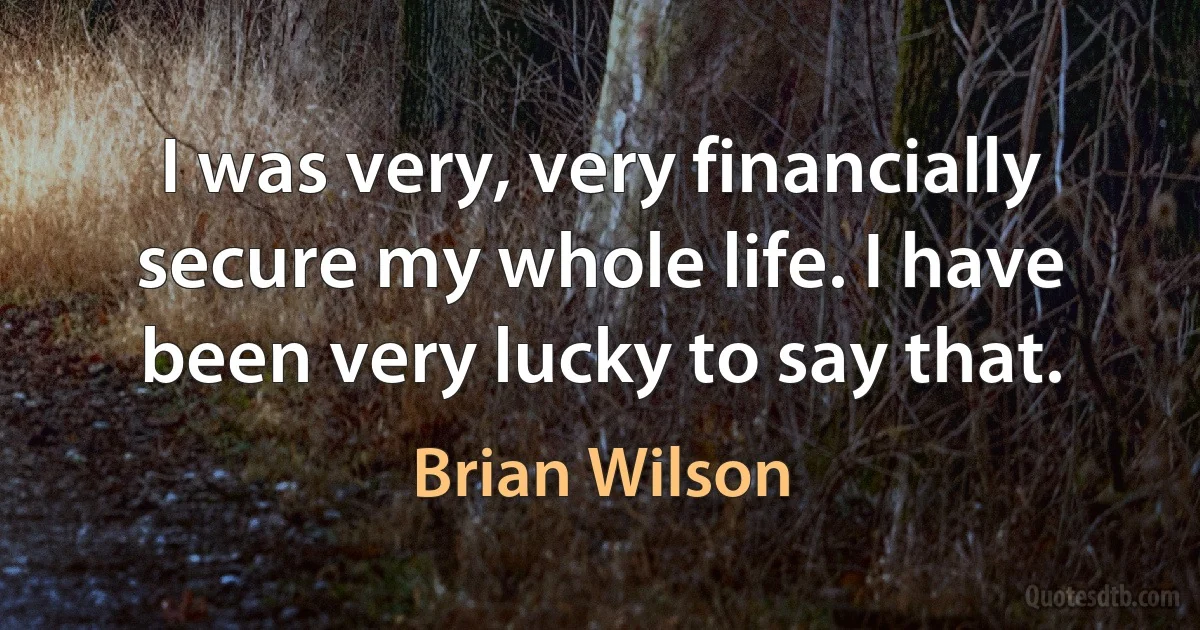 I was very, very financially secure my whole life. I have been very lucky to say that. (Brian Wilson)