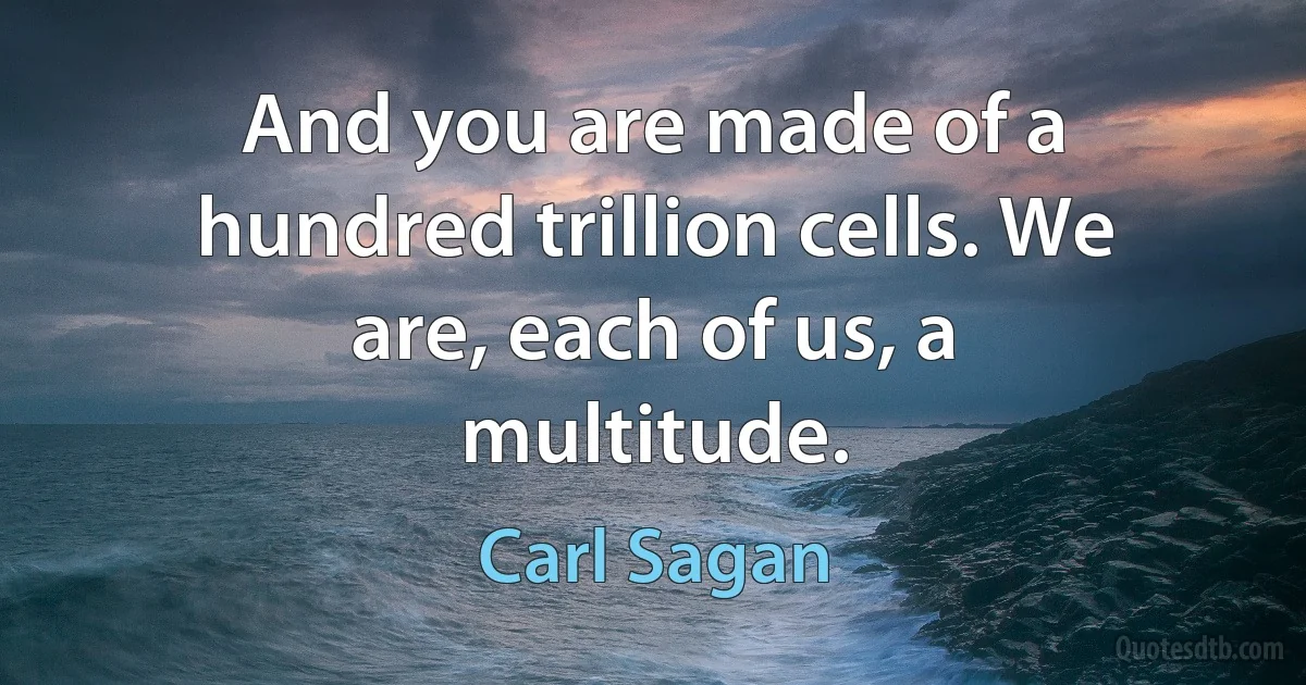 And you are made of a hundred trillion cells. We are, each of us, a multitude. (Carl Sagan)