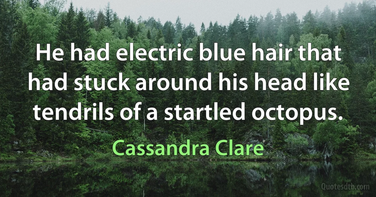 He had electric blue hair that had stuck around his head like tendrils of a startled octopus. (Cassandra Clare)