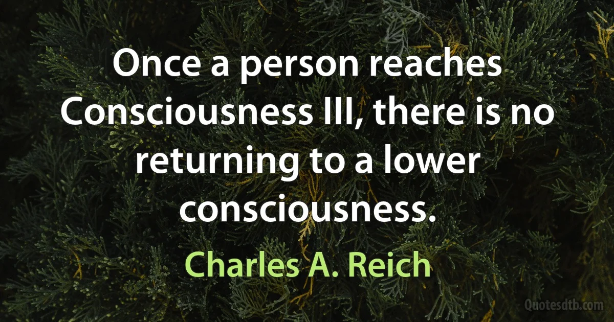 Once a person reaches Consciousness III, there is no returning to a lower consciousness. (Charles A. Reich)