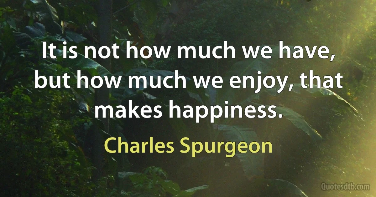 It is not how much we have, but how much we enjoy, that makes happiness. (Charles Spurgeon)