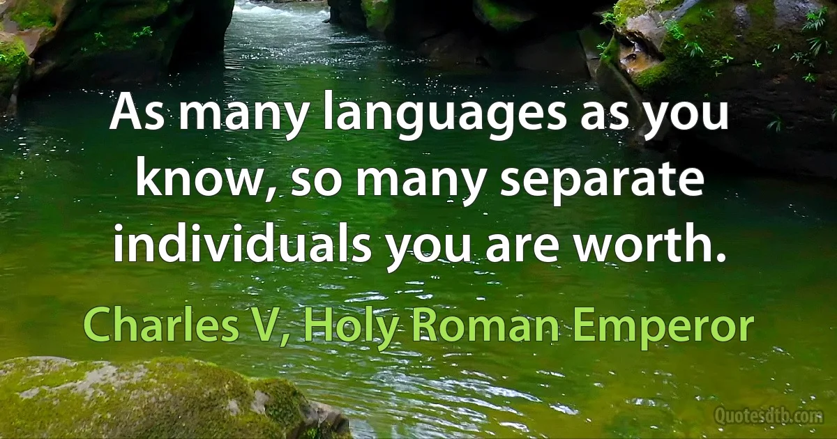 As many languages as you know, so many separate individuals you are worth. (Charles V, Holy Roman Emperor)