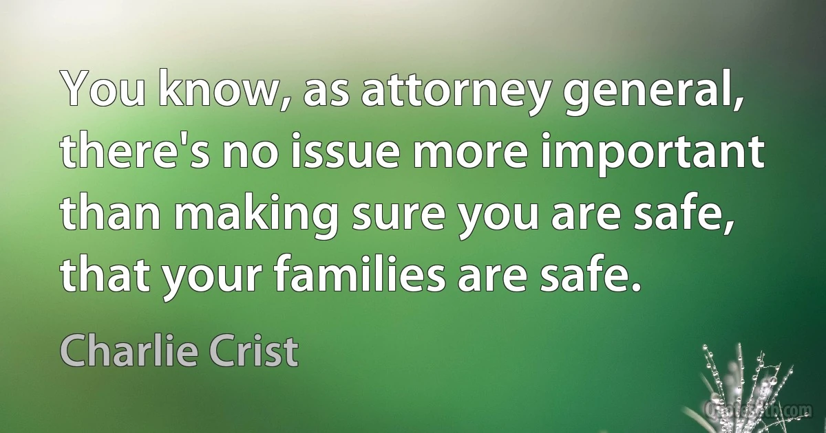 You know, as attorney general, there's no issue more important than making sure you are safe, that your families are safe. (Charlie Crist)