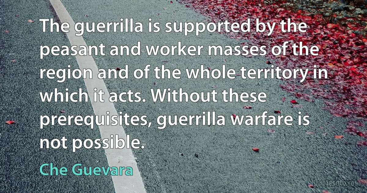 The guerrilla is supported by the peasant and worker masses of the region and of the whole territory in which it acts. Without these prerequisites, guerrilla warfare is not possible. (Che Guevara)