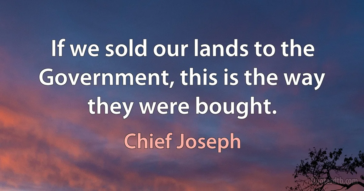 If we sold our lands to the Government, this is the way they were bought. (Chief Joseph)