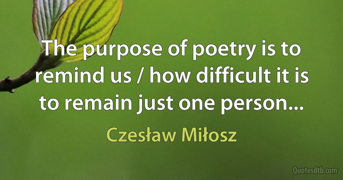 The purpose of poetry is to remind us / how difficult it is to remain just one person... (Czesław Miłosz)