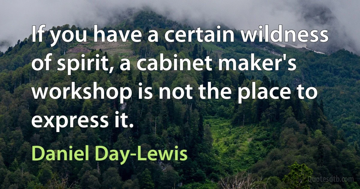 If you have a certain wildness of spirit, a cabinet maker's workshop is not the place to express it. (Daniel Day-Lewis)