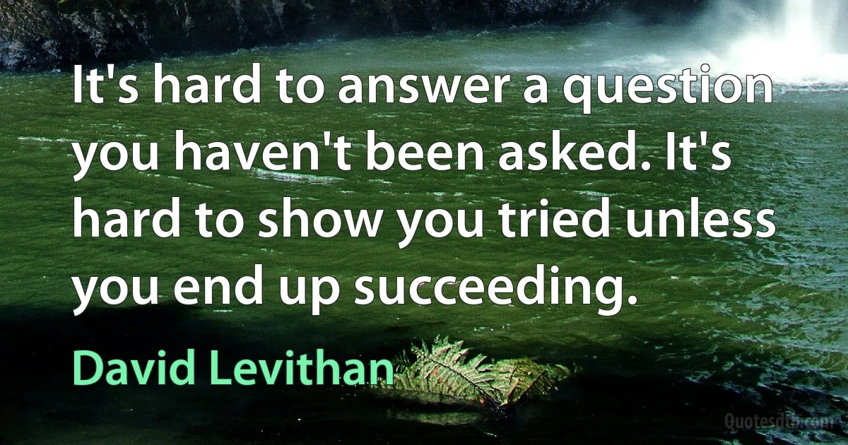 It's hard to answer a question you haven't been asked. It's hard to show you tried unless you end up succeeding. (David Levithan)