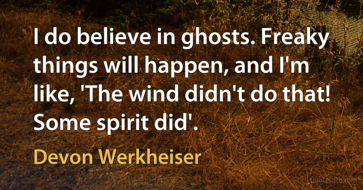 I do believe in ghosts. Freaky things will happen, and I'm like, 'The wind didn't do that! Some spirit did'. (Devon Werkheiser)