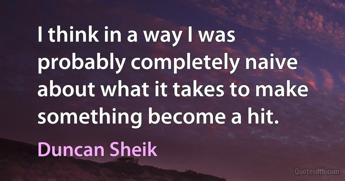 I think in a way I was probably completely naive about what it takes to make something become a hit. (Duncan Sheik)