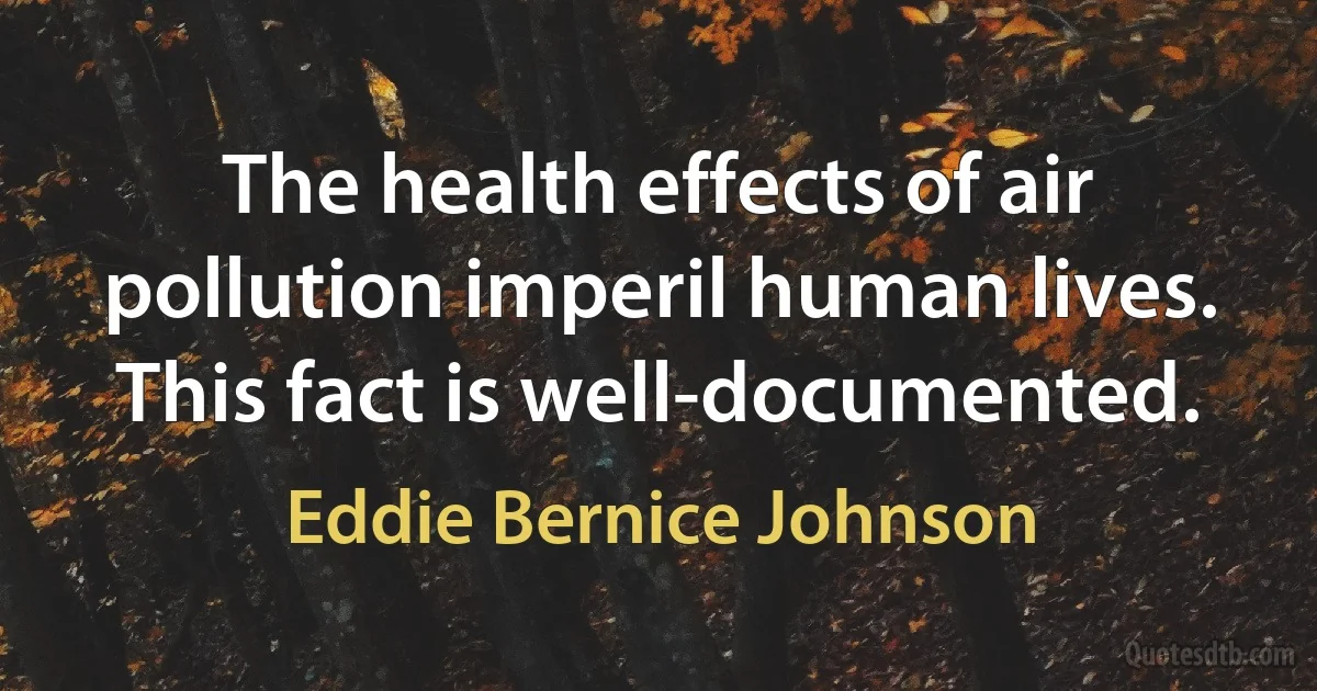 The health effects of air pollution imperil human lives. This fact is well-documented. (Eddie Bernice Johnson)