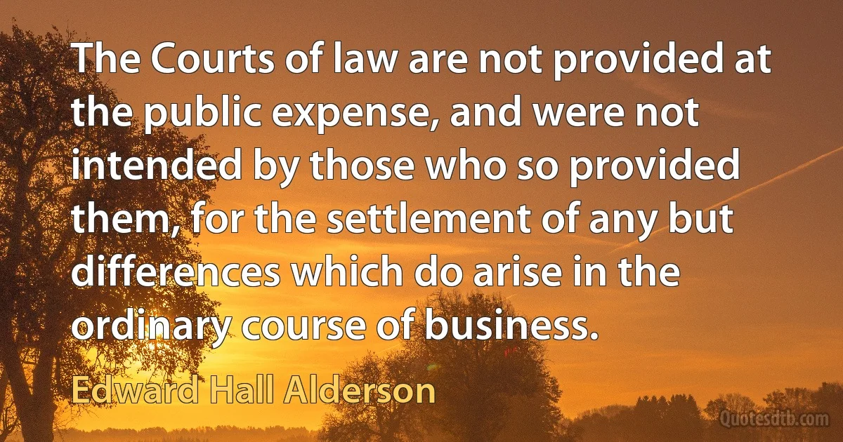 The Courts of law are not provided at the public expense, and were not intended by those who so provided them, for the settlement of any but differences which do arise in the ordinary course of business. (Edward Hall Alderson)