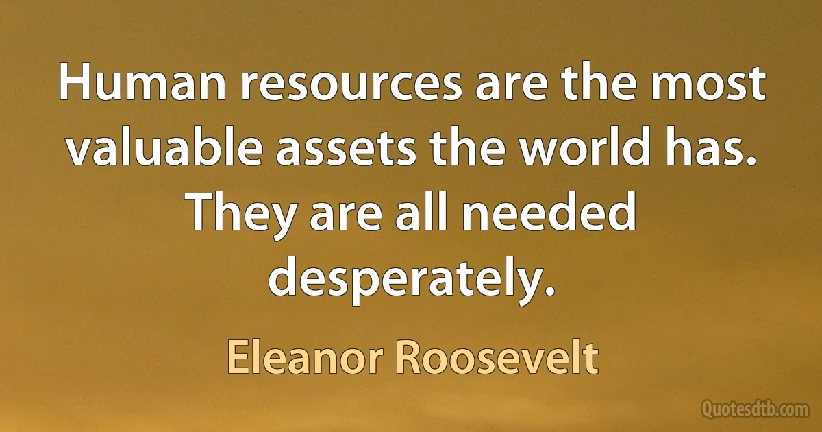 Human resources are the most valuable assets the world has. They are all needed desperately. (Eleanor Roosevelt)