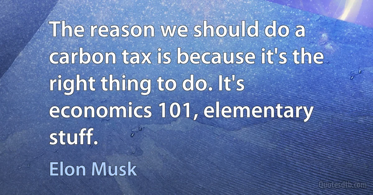 The reason we should do a carbon tax is because it's the right thing to do. It's economics 101, elementary stuff. (Elon Musk)