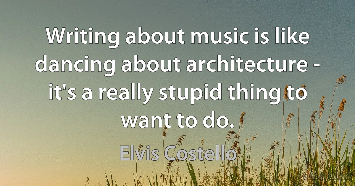 Writing about music is like dancing about architecture - it's a really stupid thing to want to do. (Elvis Costello)