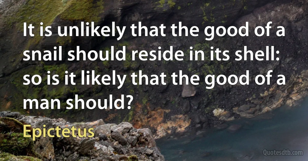 It is unlikely that the good of a snail should reside in its shell: so is it likely that the good of a man should? (Epictetus)