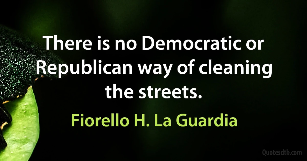 There is no Democratic or Republican way of cleaning the streets. (Fiorello H. La Guardia)