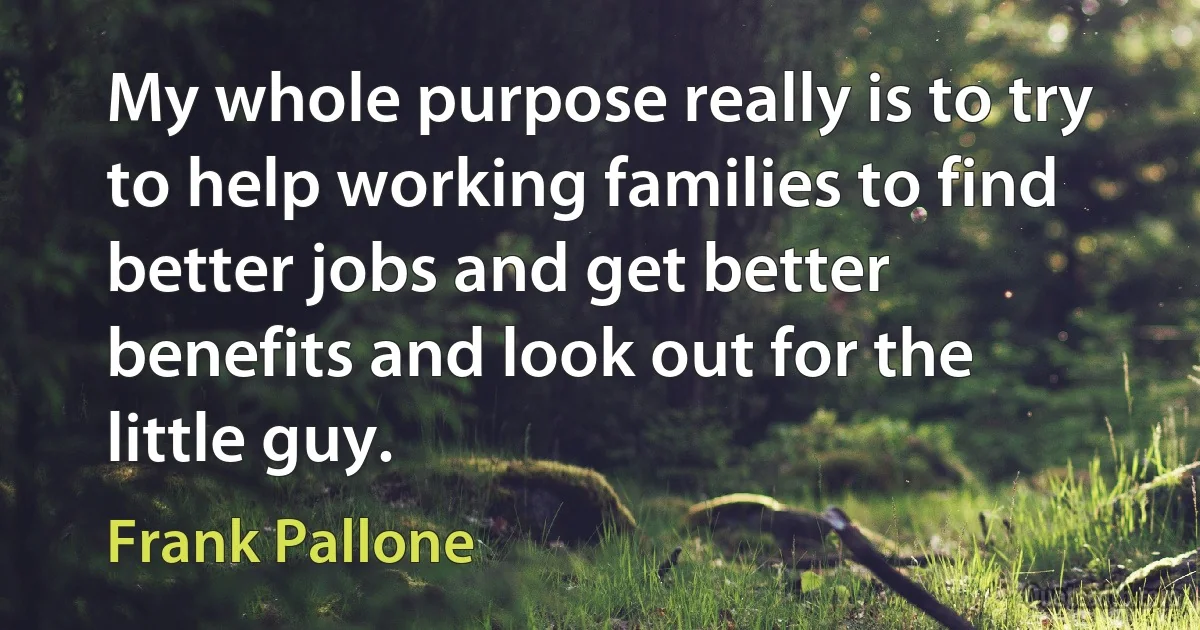 My whole purpose really is to try to help working families to find better jobs and get better benefits and look out for the little guy. (Frank Pallone)