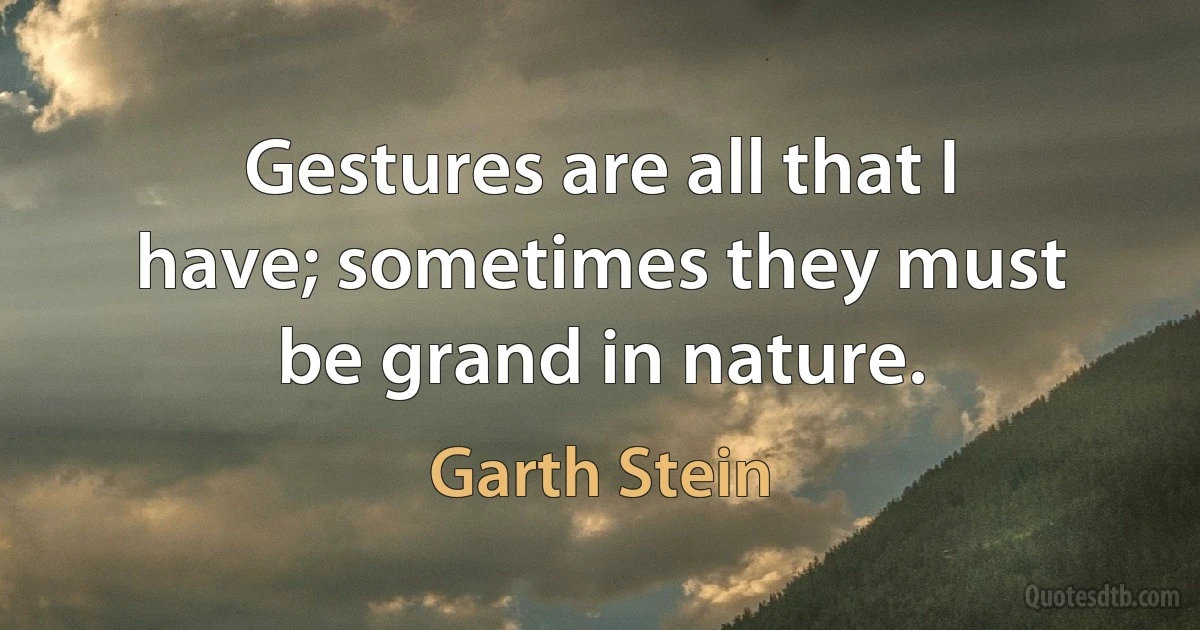 Gestures are all that I have; sometimes they must be grand in nature. (Garth Stein)