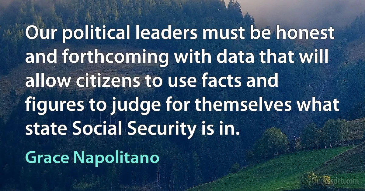 Our political leaders must be honest and forthcoming with data that will allow citizens to use facts and figures to judge for themselves what state Social Security is in. (Grace Napolitano)